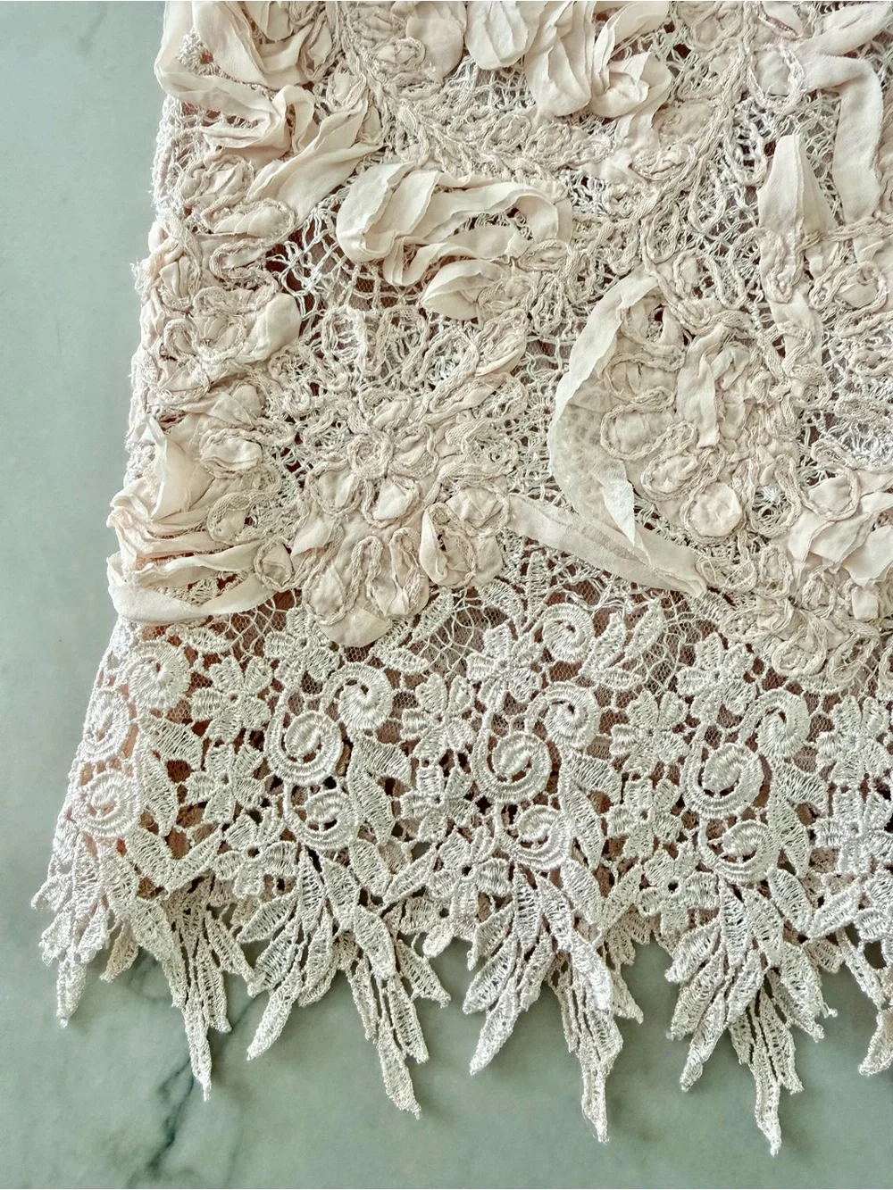 Rickie Freeman Teri Jon Blush Pink 3D Floral Lace Cocktail Dress Size 2